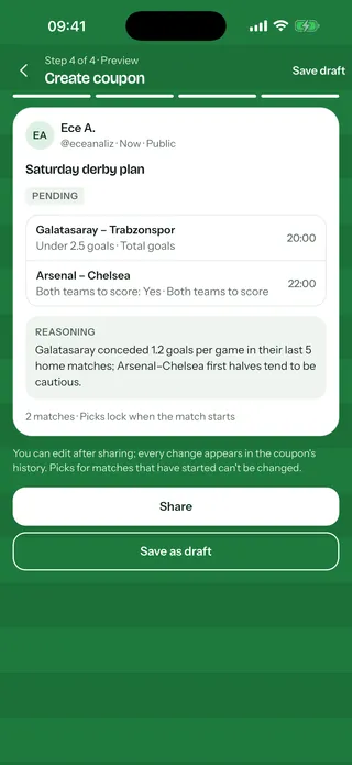 Coupon editor: picks, reasoning and sharing