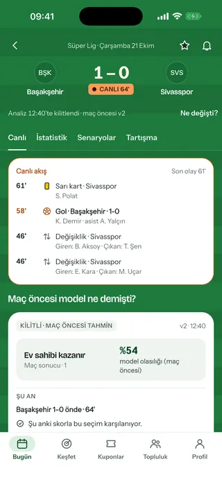 Canlı maç: skor, dakika, kartlar, goller ve oyuncu değişiklikleri
