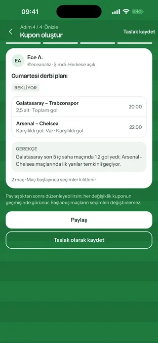 Kupon oluşturma: seçimler, gerekçe ve paylaşım